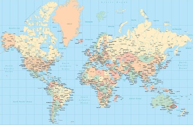 世界地図上のシドニーの位置