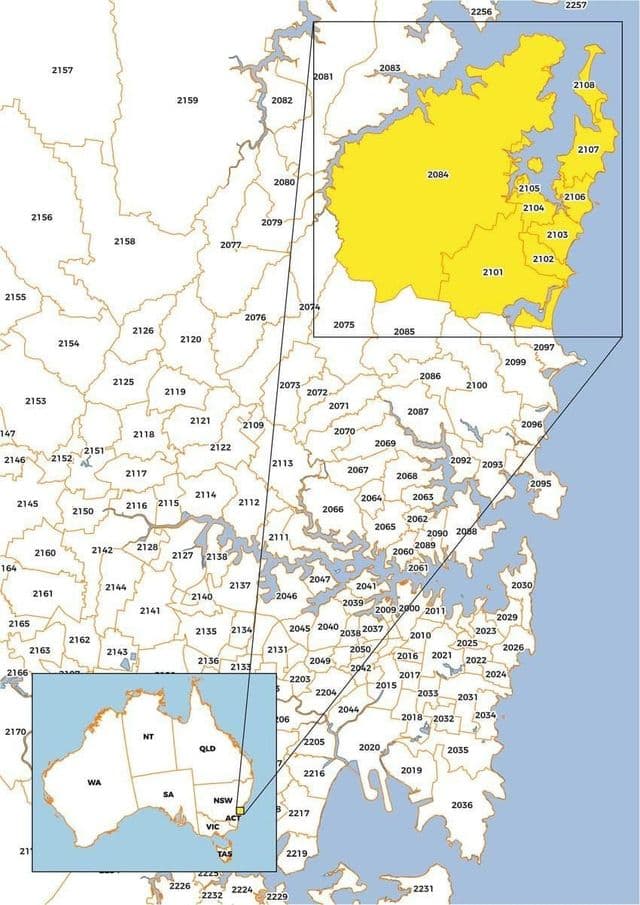 シドニー郵便番号マップ