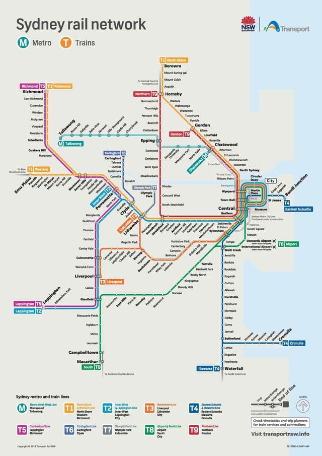 シドニーの鉄道駅の地図
