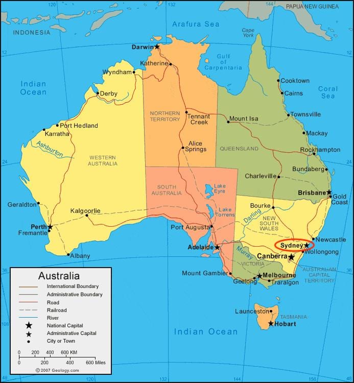 オーストラリアの地図上のシドニー