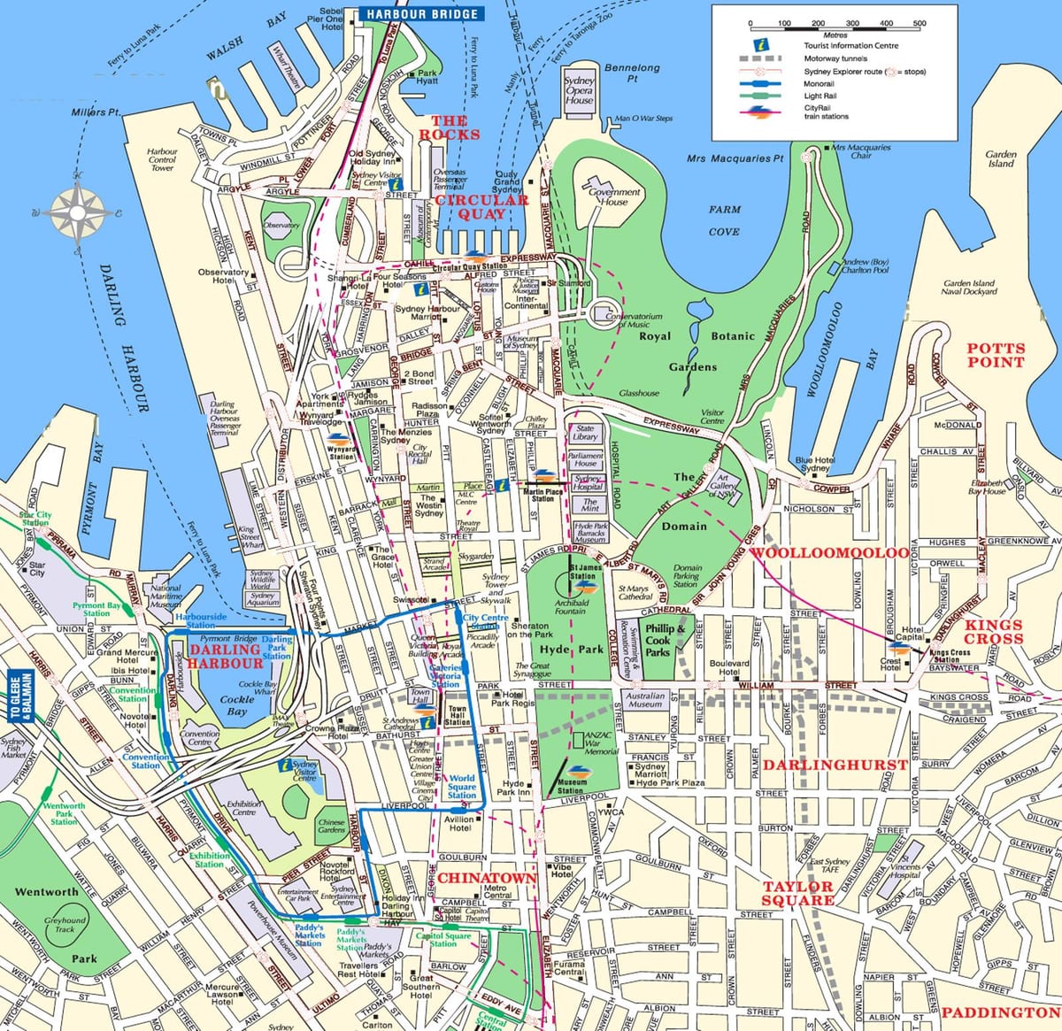 シドニー市中心部の地図